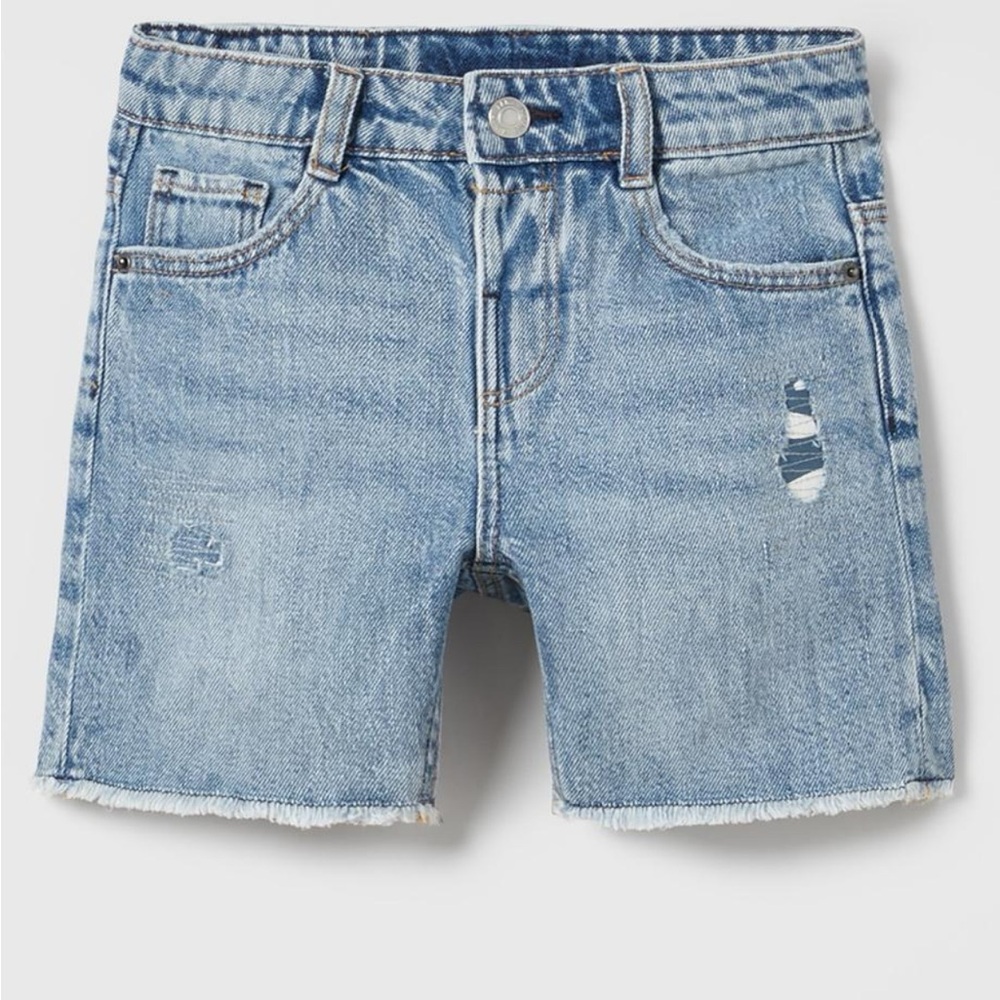 NWT Zara Boys 4-5T Denim Skater Bermuda Jean Shorts with Raw Hem & Patch Details